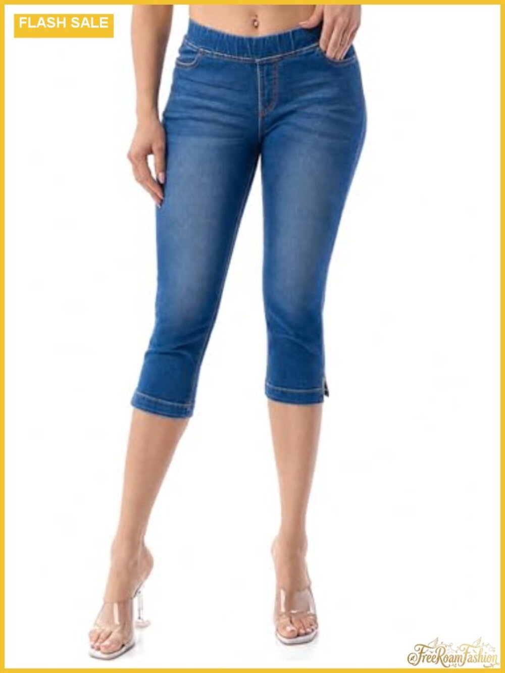 Stretch Denim Jeggings Pull On Capri & Full Length Plus Size Skinny Mid Rise
